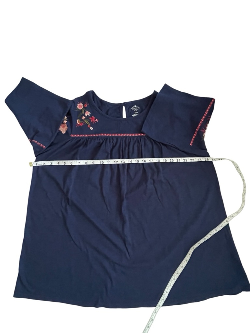St. John's Bay Navy Tunic, Pink & Red Floral Embroidery, 3/4 sleeve, Tassels XXL - Picture 8 of 9